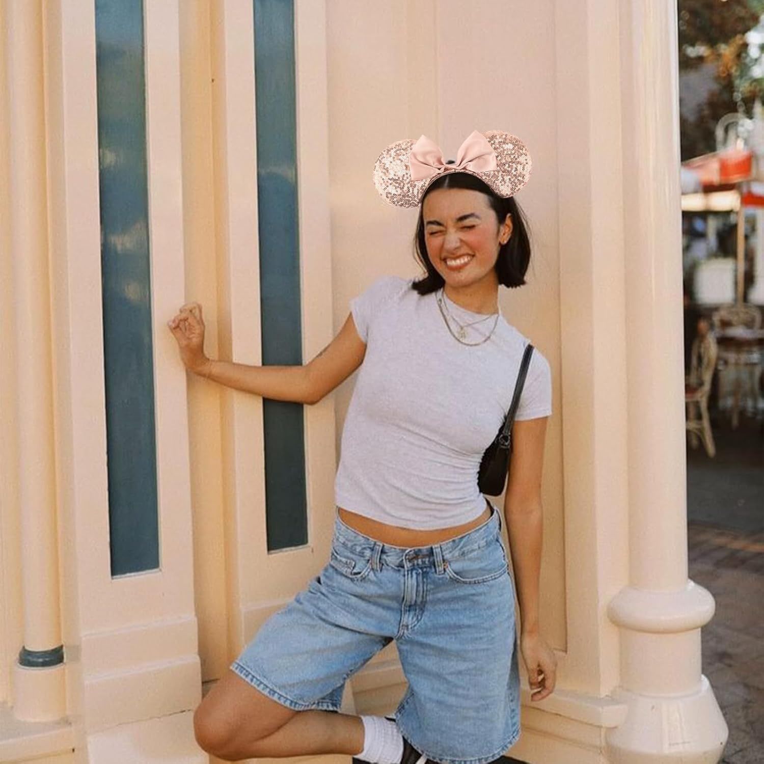 DRESHOW Zestaw 2 opasek z uszami myszy i kokardą – róż + złoto