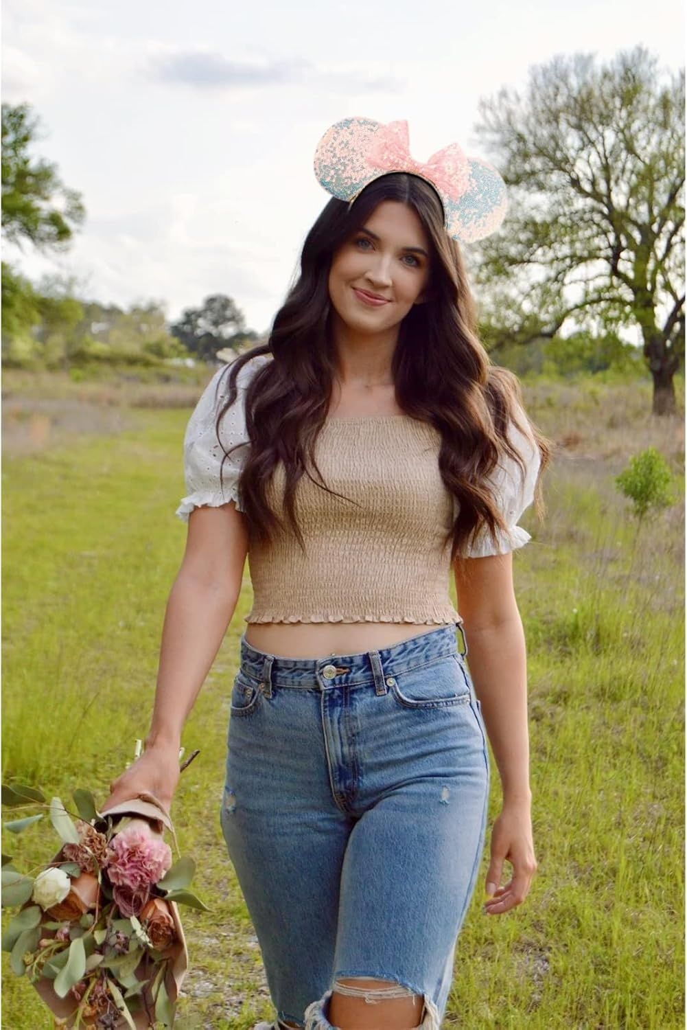 DRESHOW Zestaw 2 opasek z uszami myszy i kokardą – róż + złoto