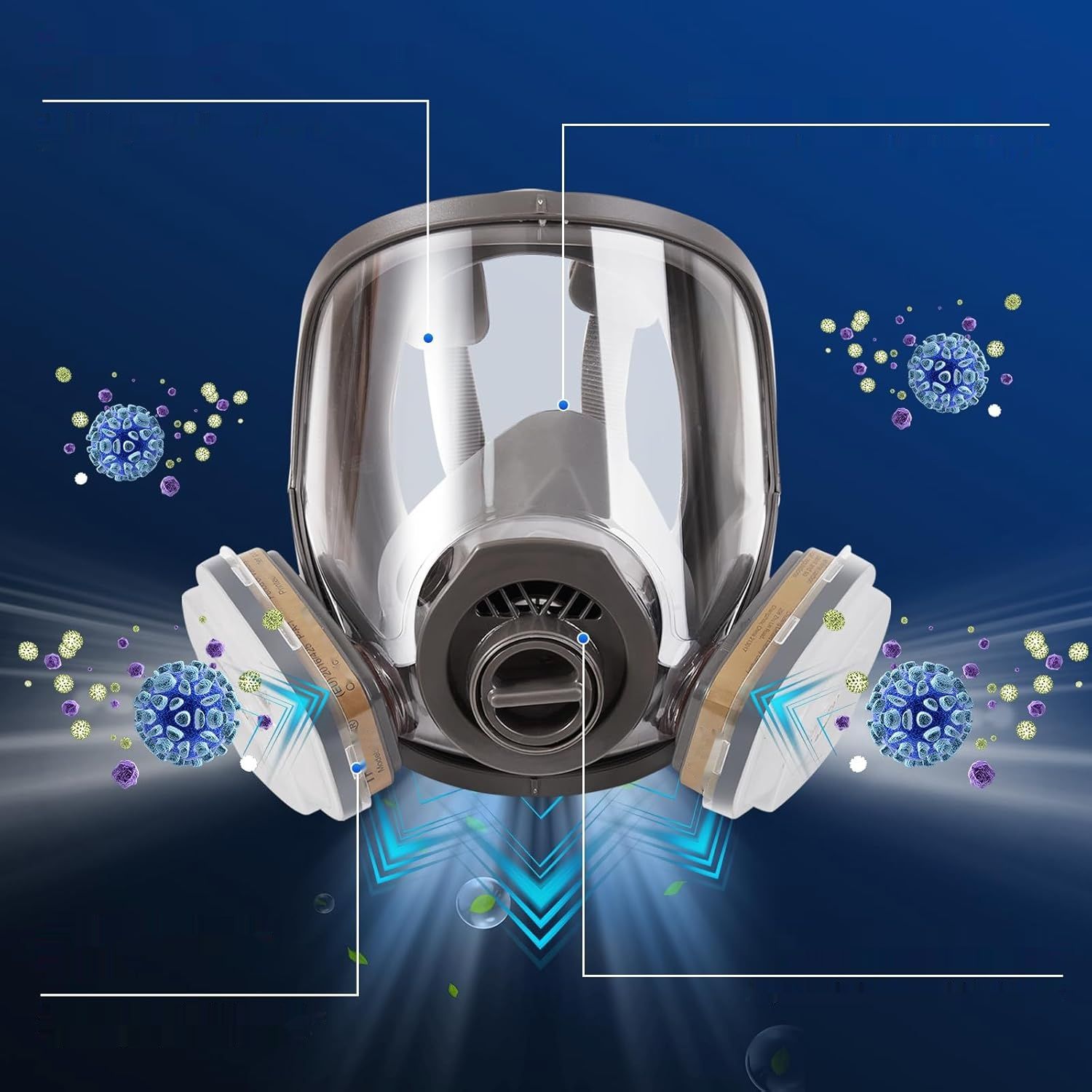 Pełnotwarzowa maska ochronna z twardym etui, filtrami do par organicznych i pyłu