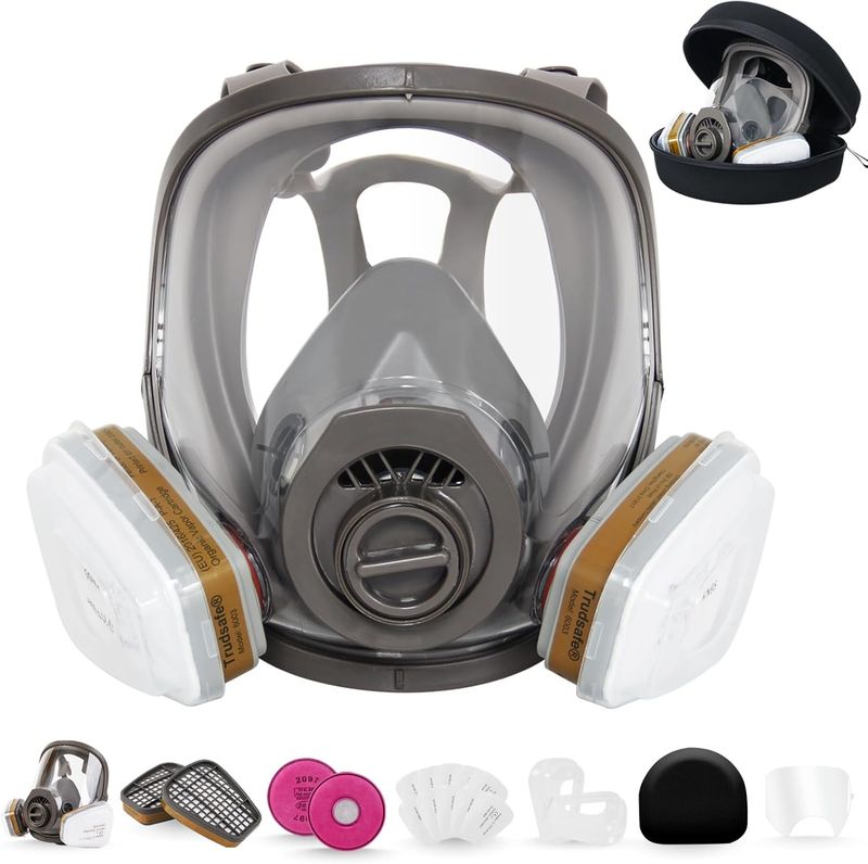 Pełnotwarzowa maska ochronna z twardym etui, filtrami do par organicznych i pyłu