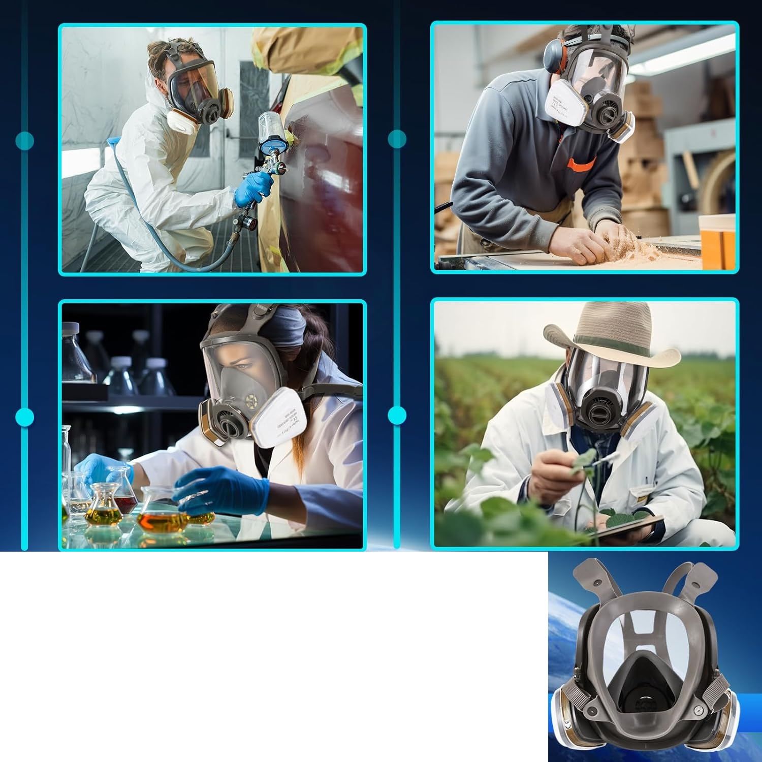 Pełnotwarzowa maska ochronna z twardym etui, filtrami do par organicznych i pyłu