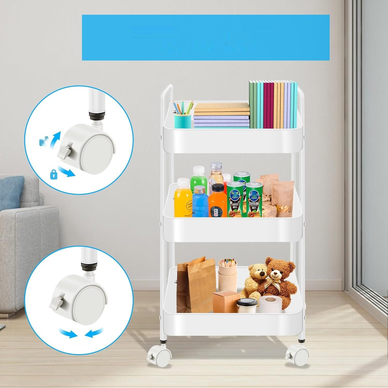 Mimoke Wózek na kółkach – 3/4‑poziomowy wózek do przechowywania z kółk