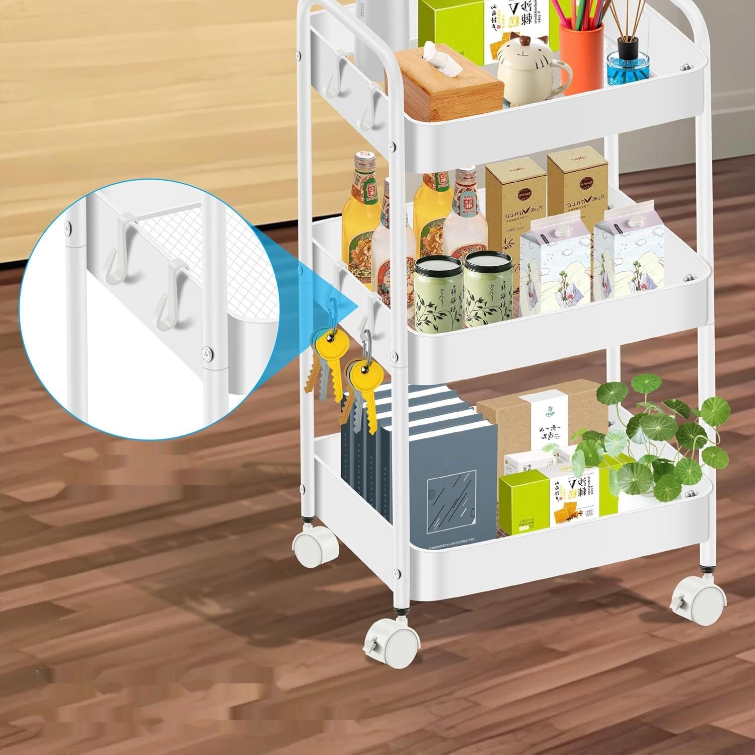 Mimoke Wózek na kółkach – 3/4‑poziomowy wózek do przechowywania z kółk