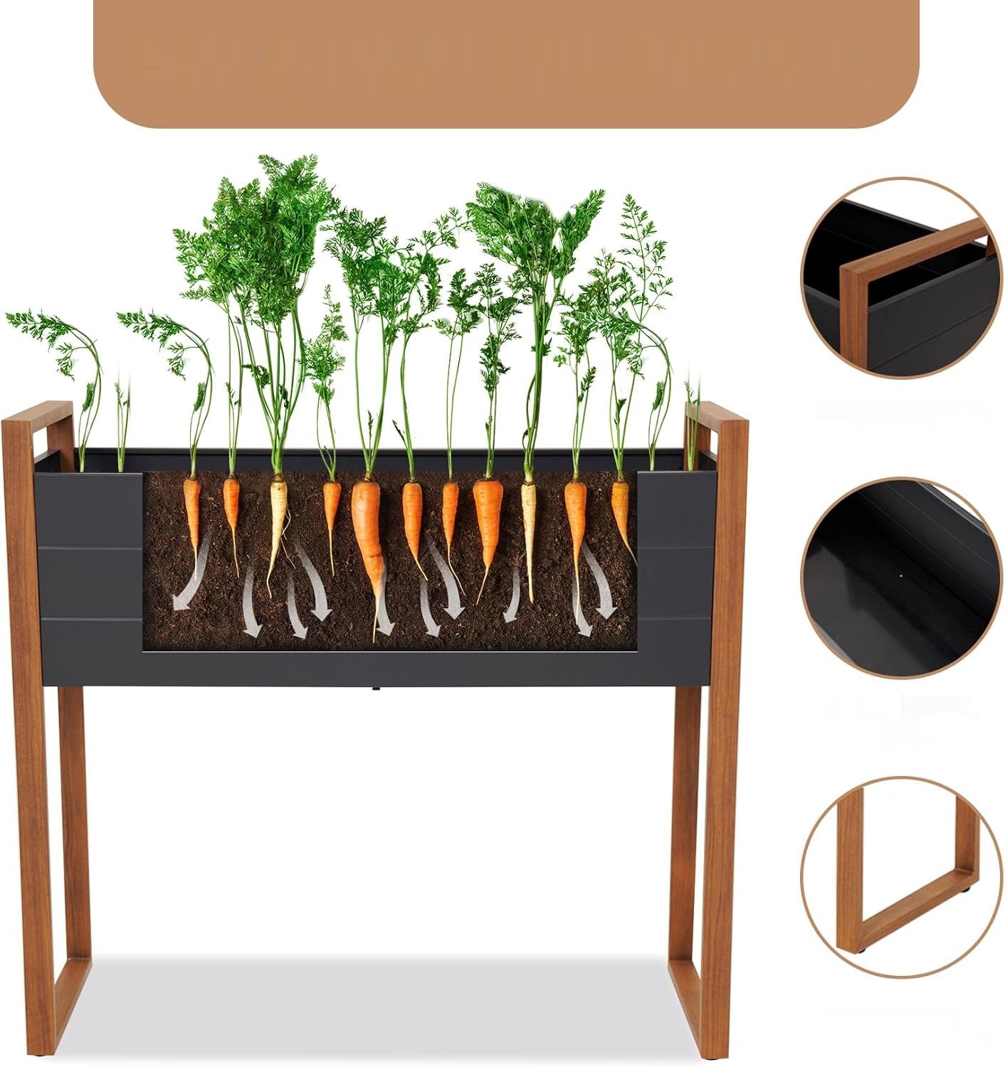 Grand patio podwyższana donica metalowa, czarna, 100 x 44 x 40 cm