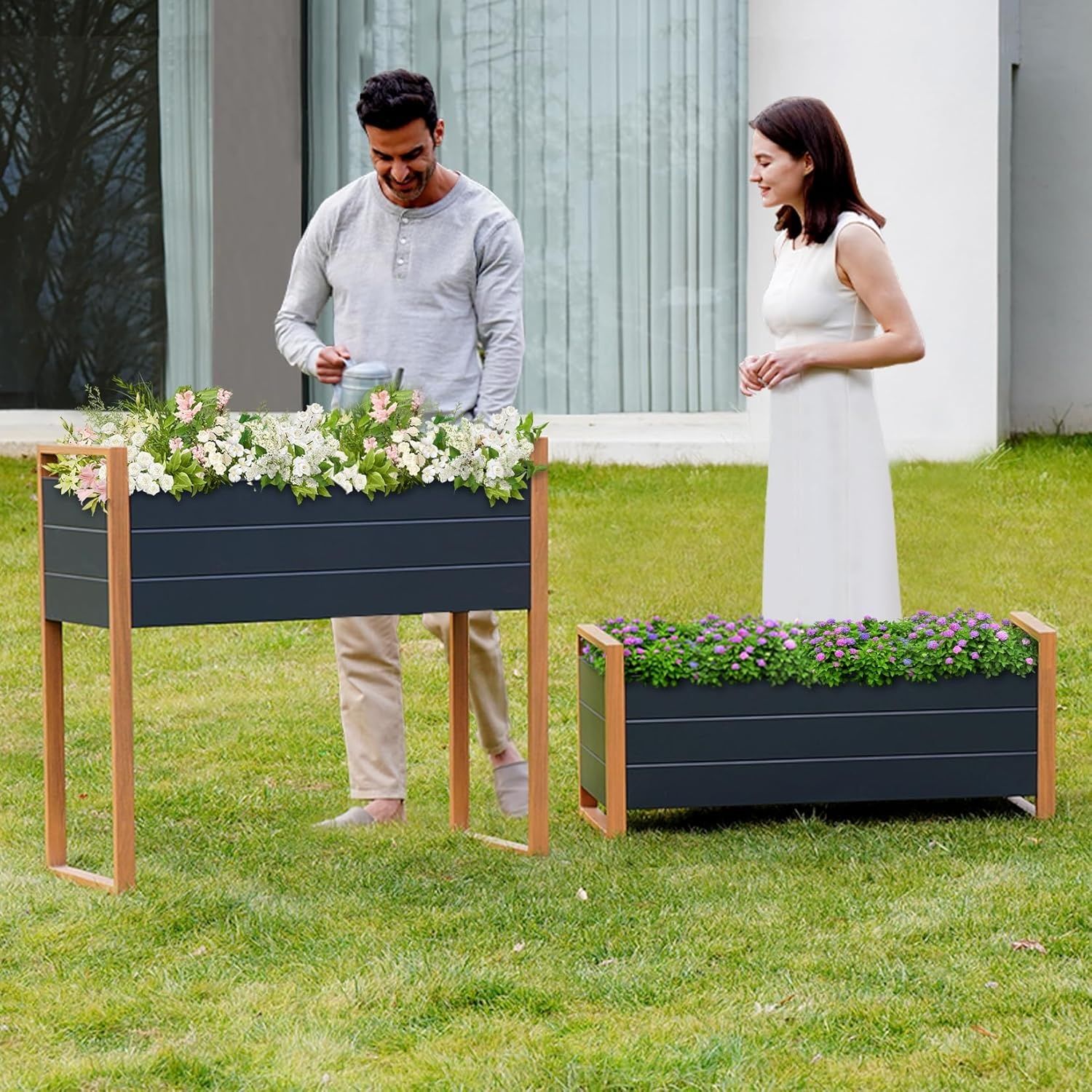 Grand patio podwyższana donica metalowa, czarna, 100 x 44 x 40 cm