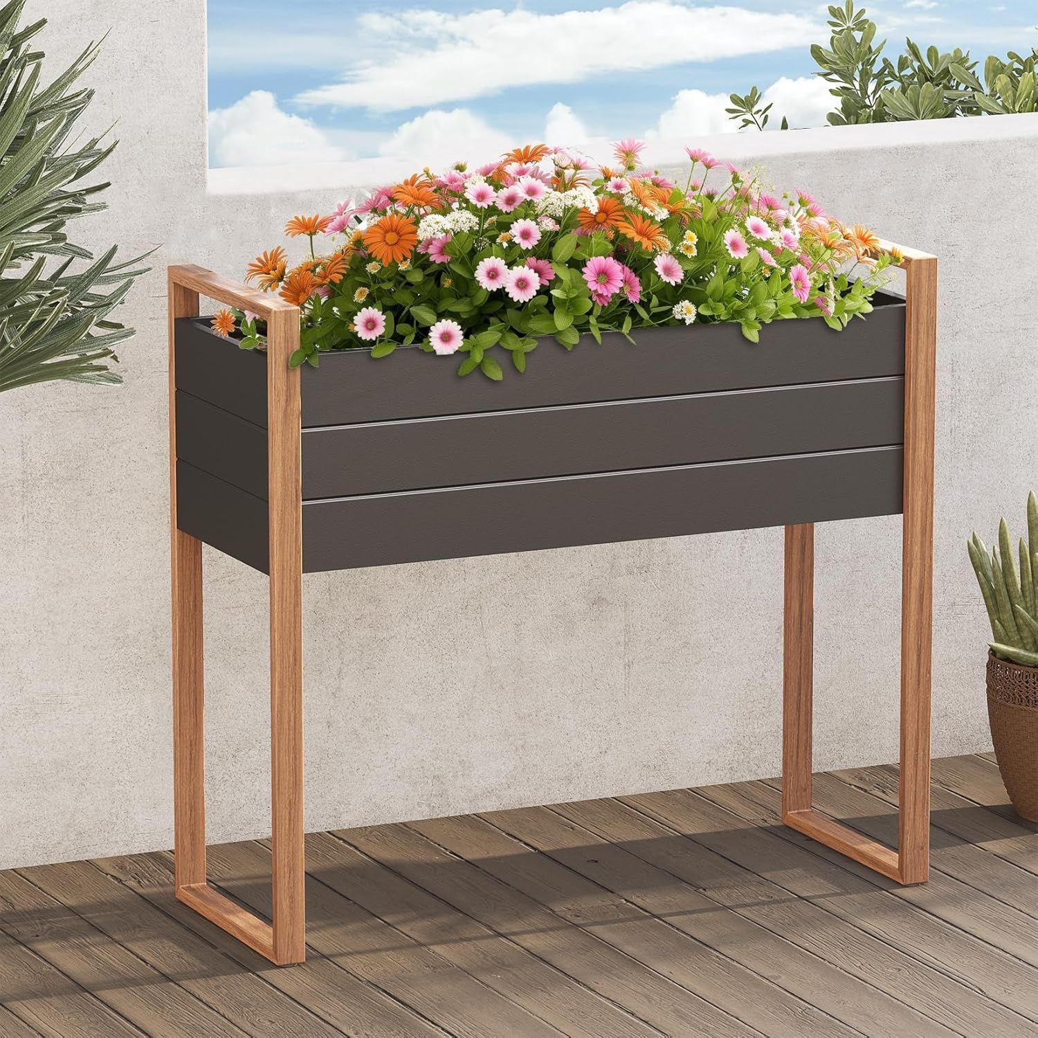 Grand patio podwyższana donica metalowa, czarna, 100 x 44 x 40 cm