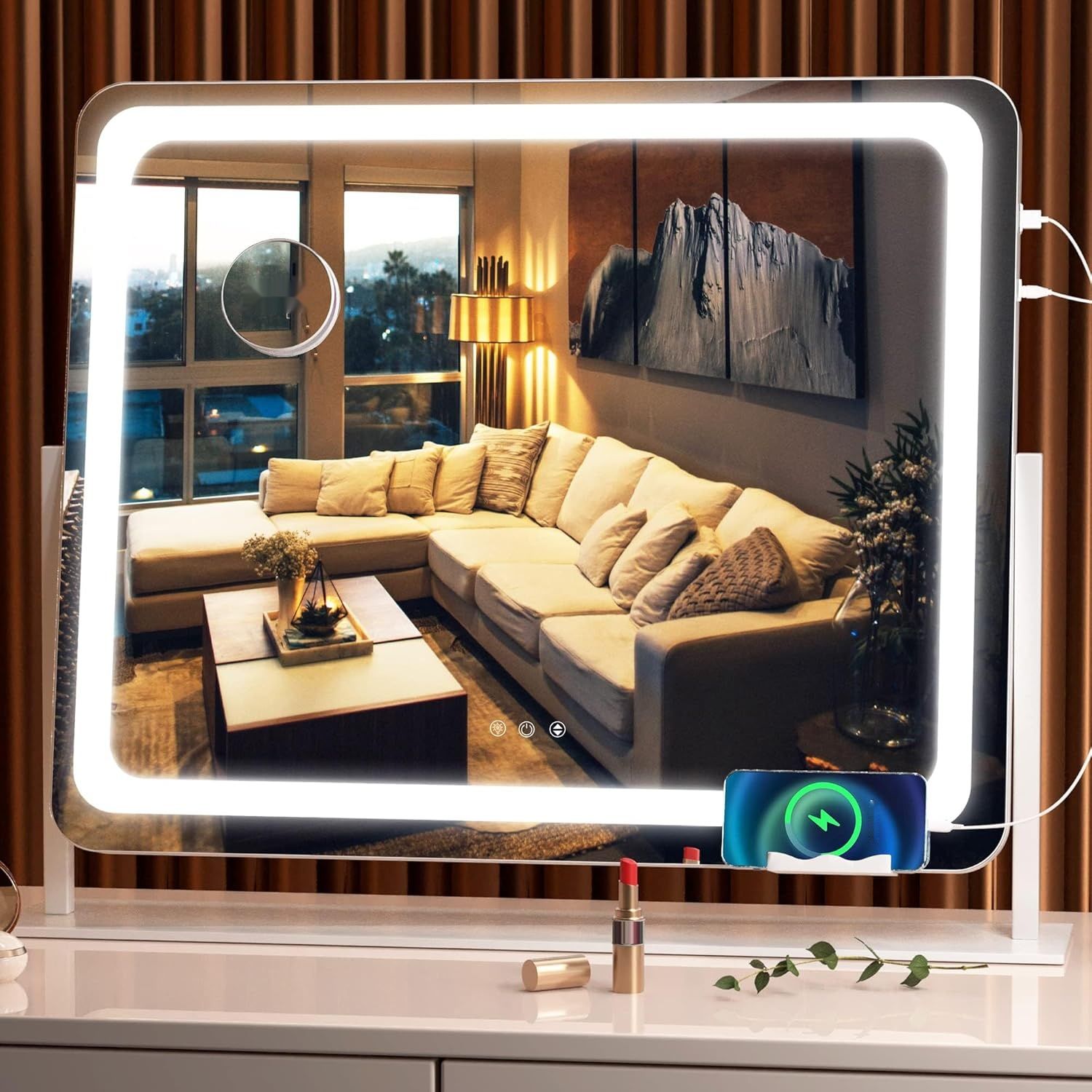 Hasipu lusterko do makijażu z oświetleniem, 55 x 45 cm