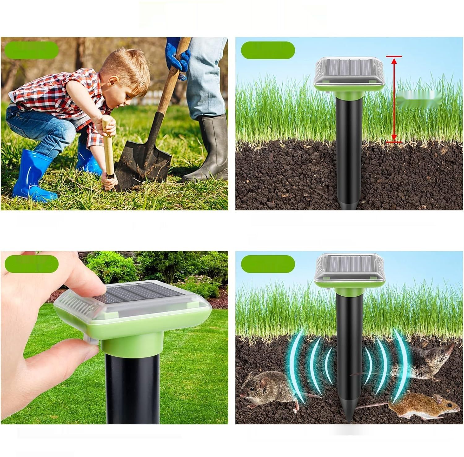 Ultradźwiękowy odstraszacz kretów LEMENG z zasilaniem solarnym