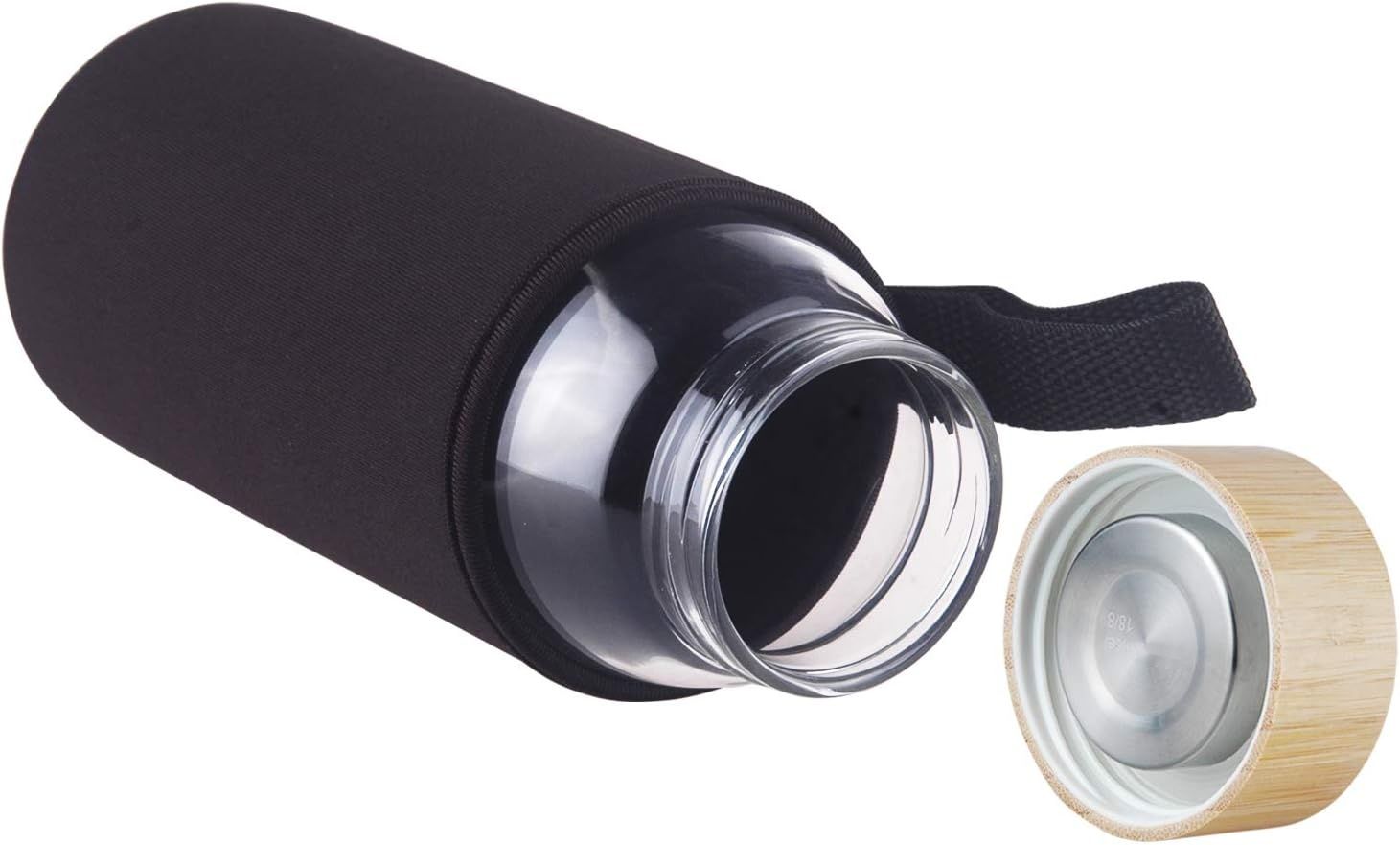 ZMIENICZ FOTO CZARNY!!!!!!!! Szklana butelka na wodę z borokrzemianowego szkła, szklany bidon z ne­