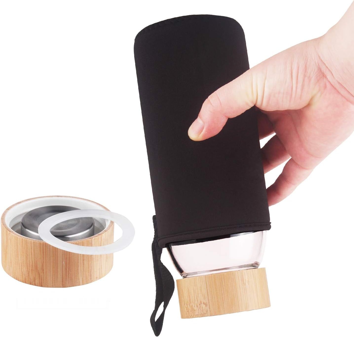 ZMIENICZ FOTO CZARNY!!!!!!!! Szklana butelka na wodę z borokrzemianowego szkła, szklany bidon z ne­