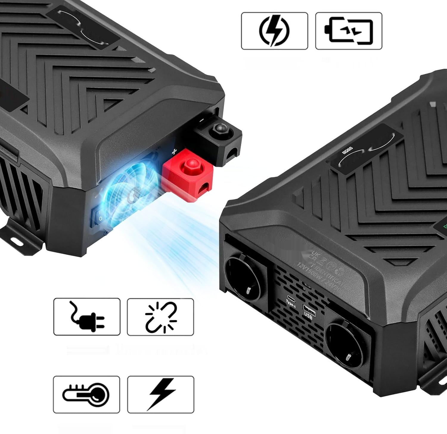 DATOUBOSS TY-PSW-6000 – Przetwornica sinusoidalna 12V/24V na 220–230V, 3000W/6000W