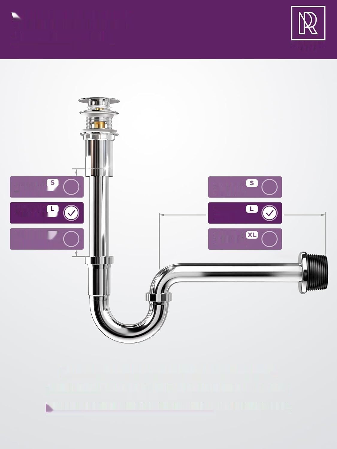 Syfon do umywalki 1 1/4" rozmiar L – regulowany na wysokość syfon ruro