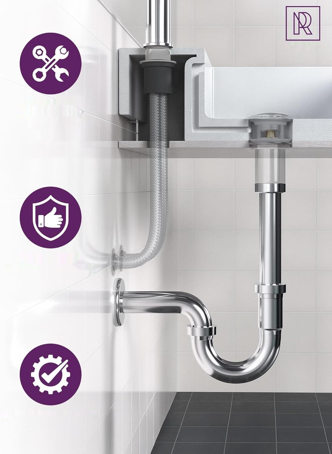 Syfon do umywalki 1 1/4" rozmiar L – regulowany na wysokość syfon ruro