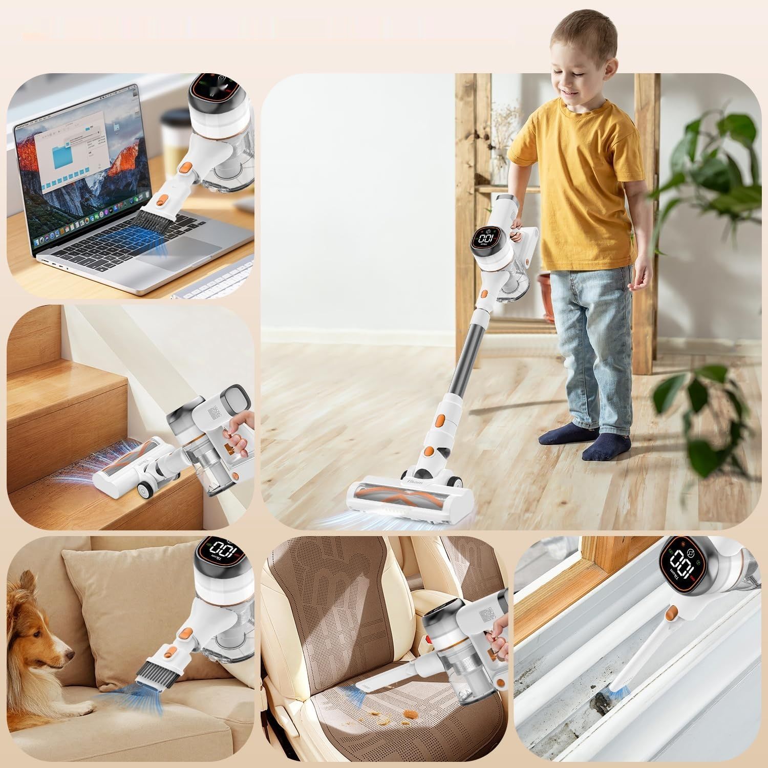 Odkurzacz bezprzewodowy Tikom V500 6 w 1, 450 W / 40 KPa, biały