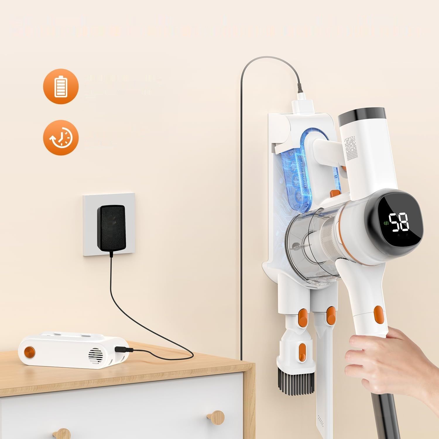 Odkurzacz bezprzewodowy Tikom V500 6 w 1, 450 W / 40 KPa, biały