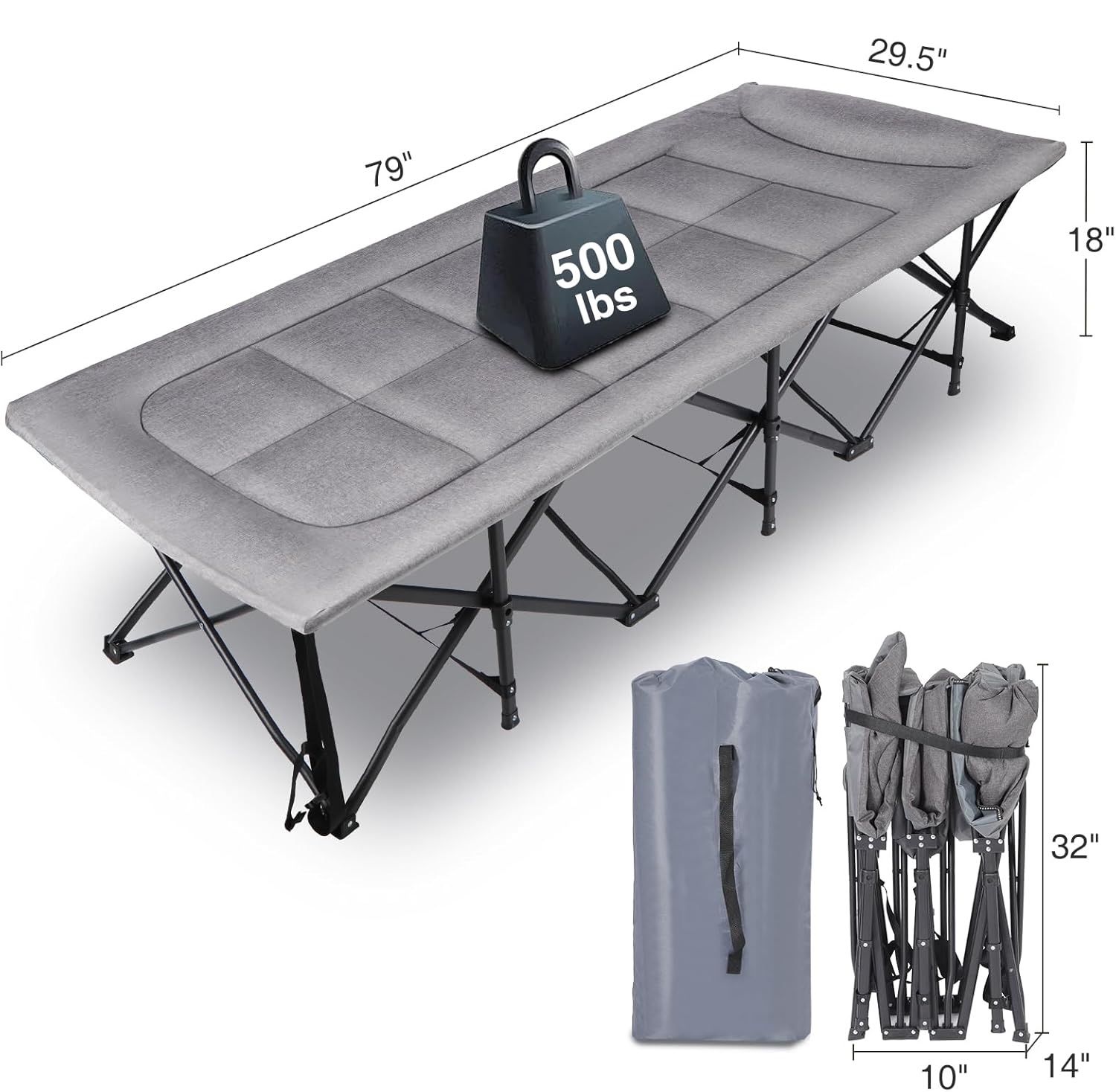 REDCAMP szerokie łóżko turystyczne składane z materacem, szare