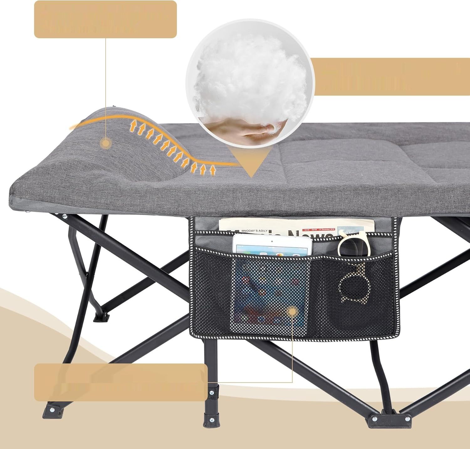 REDCAMP szerokie łóżko turystyczne składane z materacem, szare