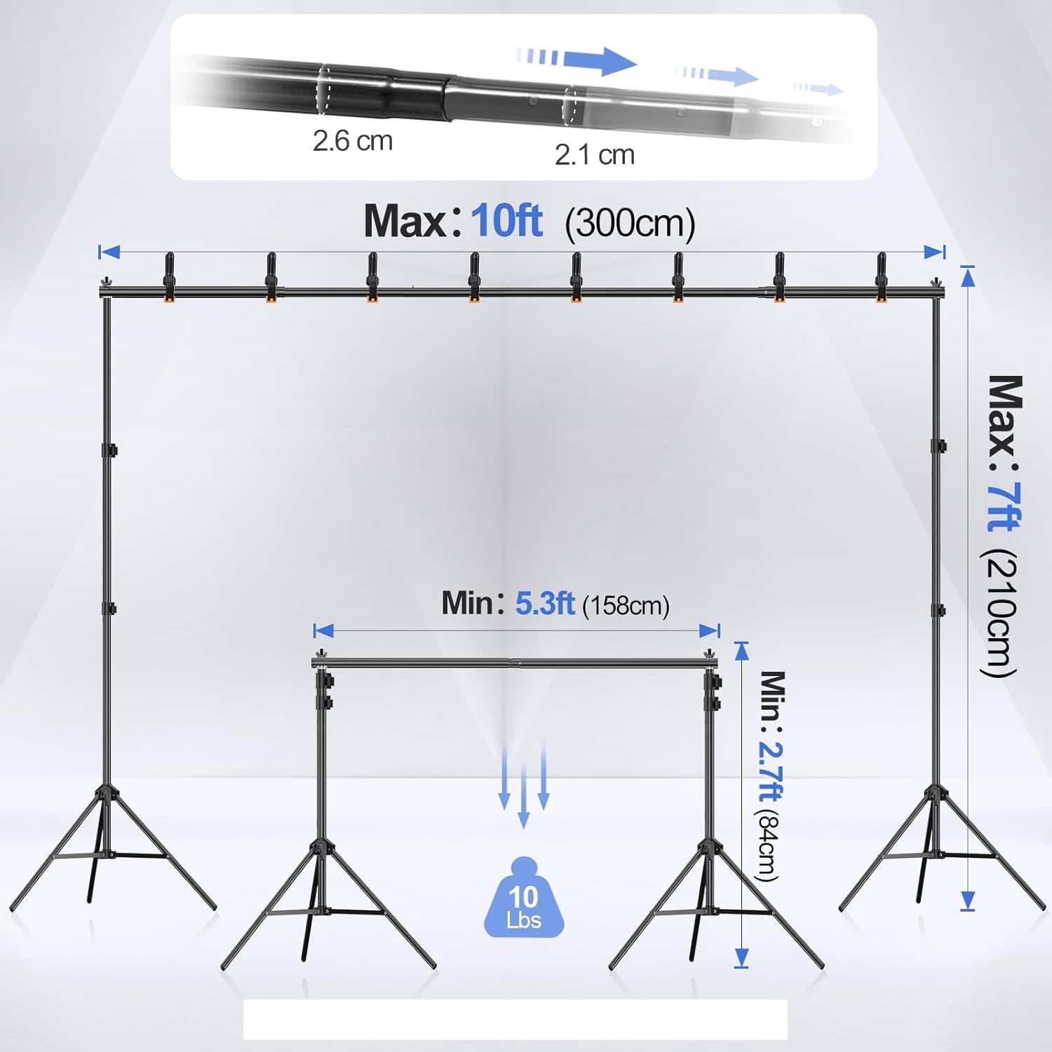 EMART Stojak do tła fotograficznego 2x3 m z klamrami i workami na piasek