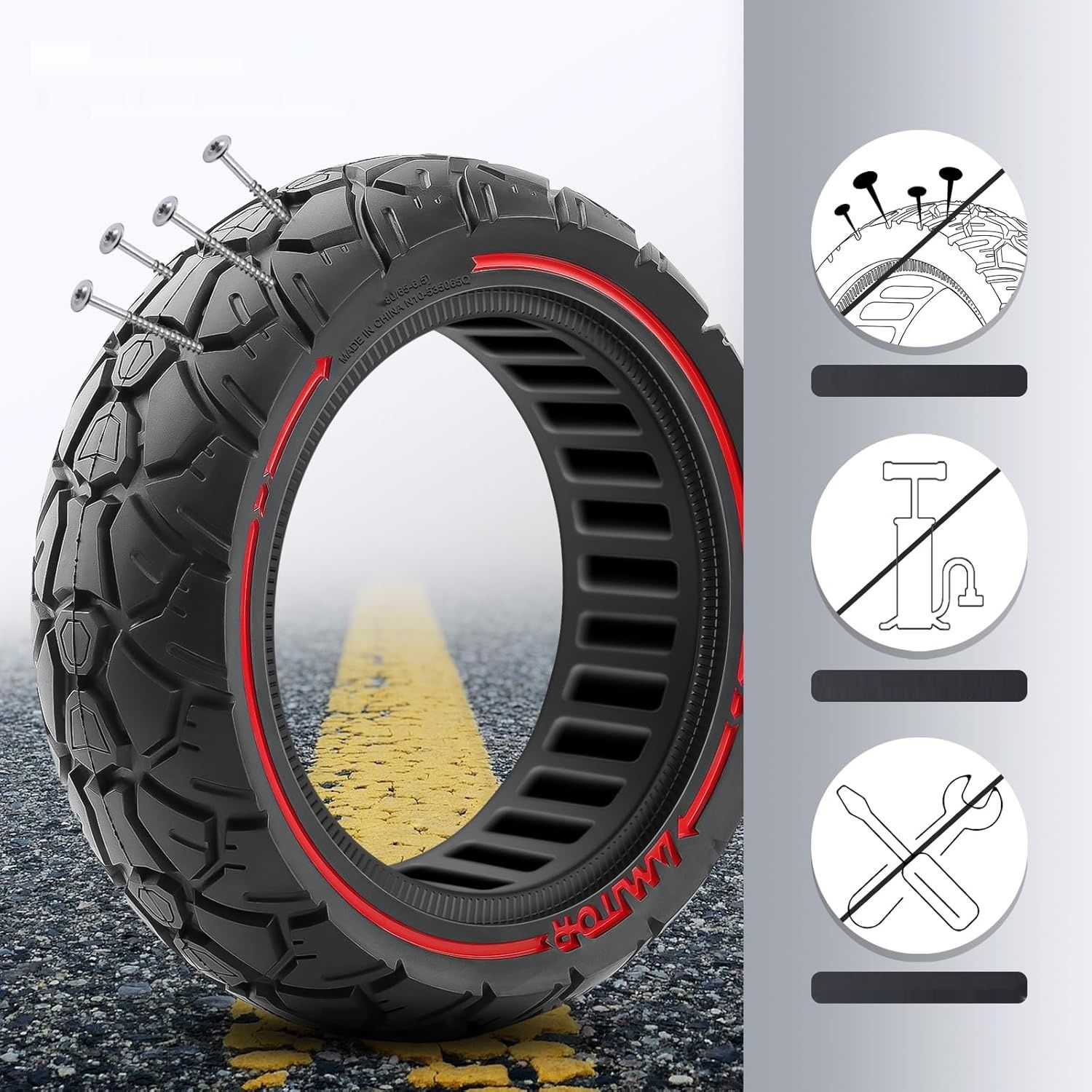 Opona pełna 10x3 do KUGOO M4 PRO – Amitor 80/65-6.5, 255x80 (Slot 53,5) – 1 szt.