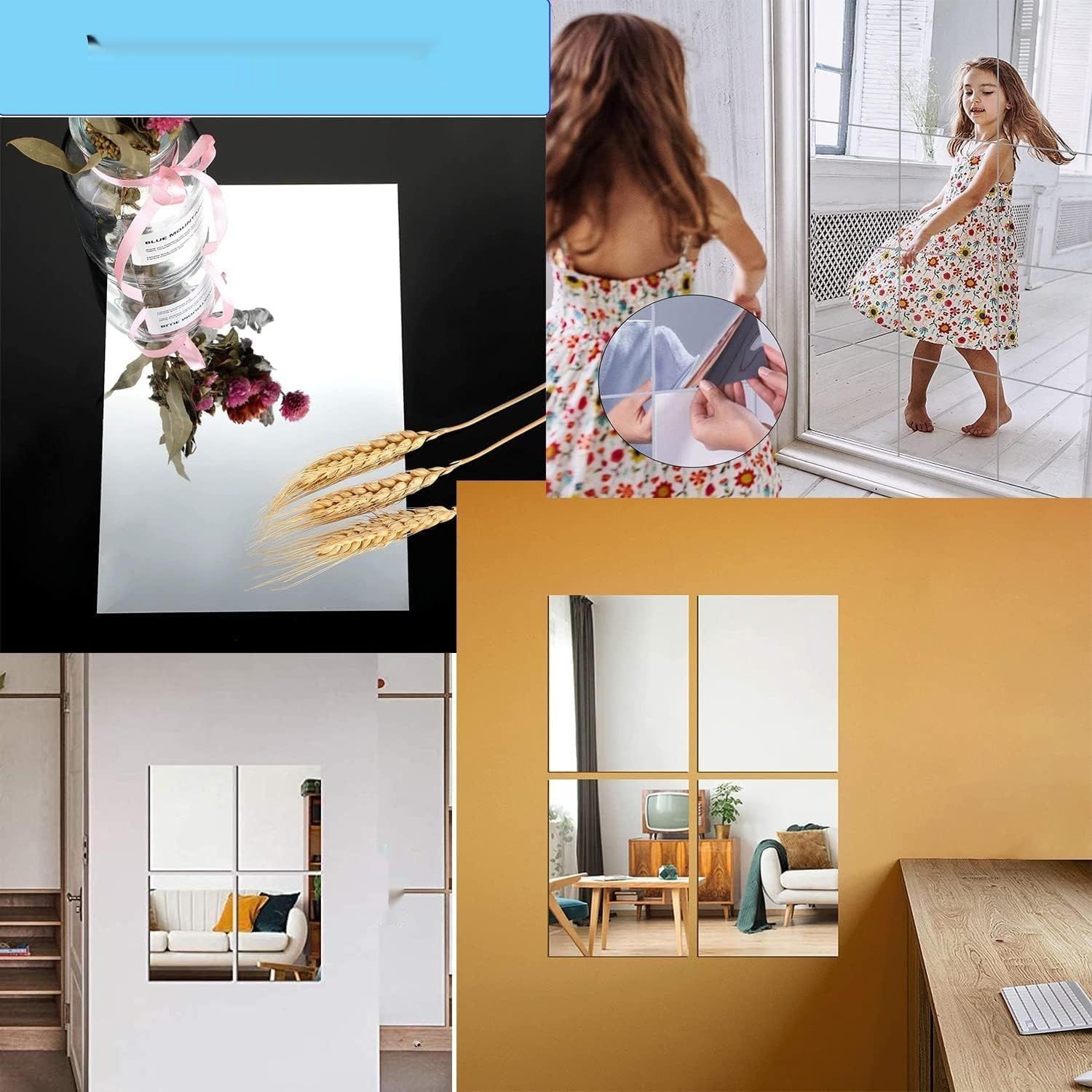 4 samoprzylepne lustrzane panele ścienne do salonu, dekoracyjne lustro