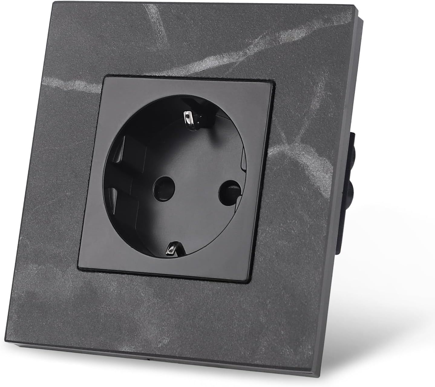 CNBINGO Schuko gniazdo podtynkowe, pojedyncze, czarne, z ramką marmurową