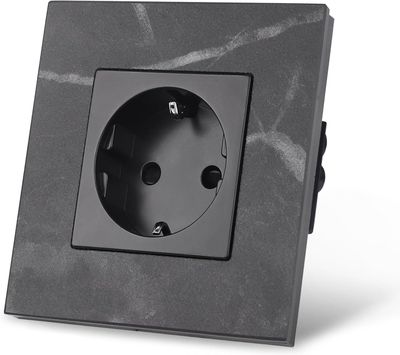 CNBINGO Schuko gniazdo podtynkowe, pojedyncze, czarne, z ramką marmurową