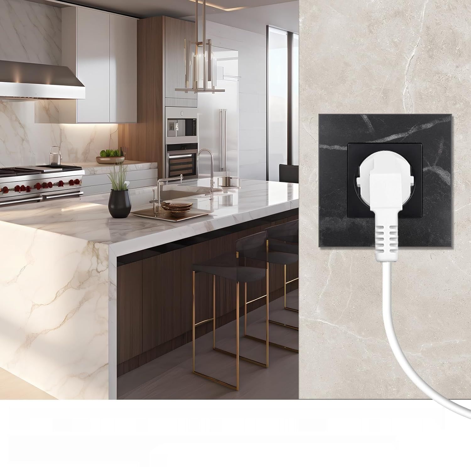 CNBINGO Schuko gniazdo podtynkowe, pojedyncze, czarne, z ramką marmurową