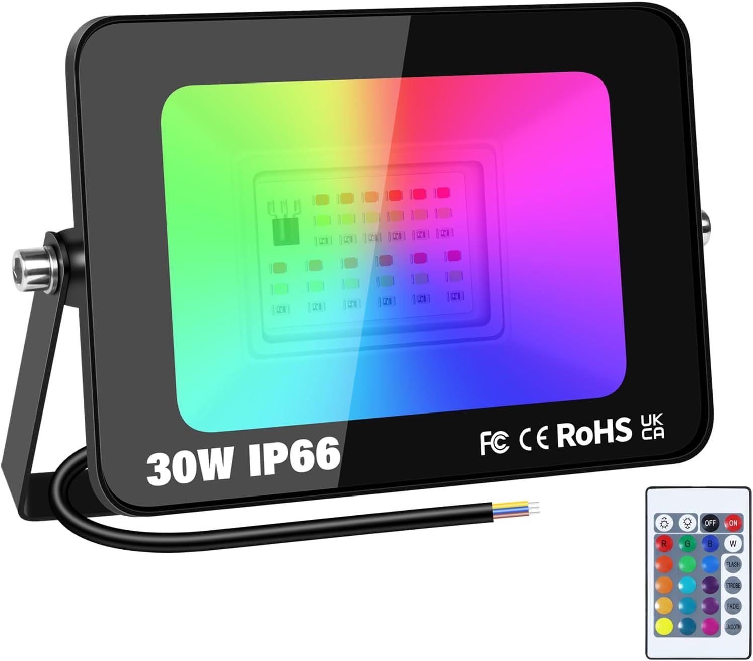 Naświetlacz LED 30W RGB YOJZMA z pilotem, IP66 – 1 sztuka