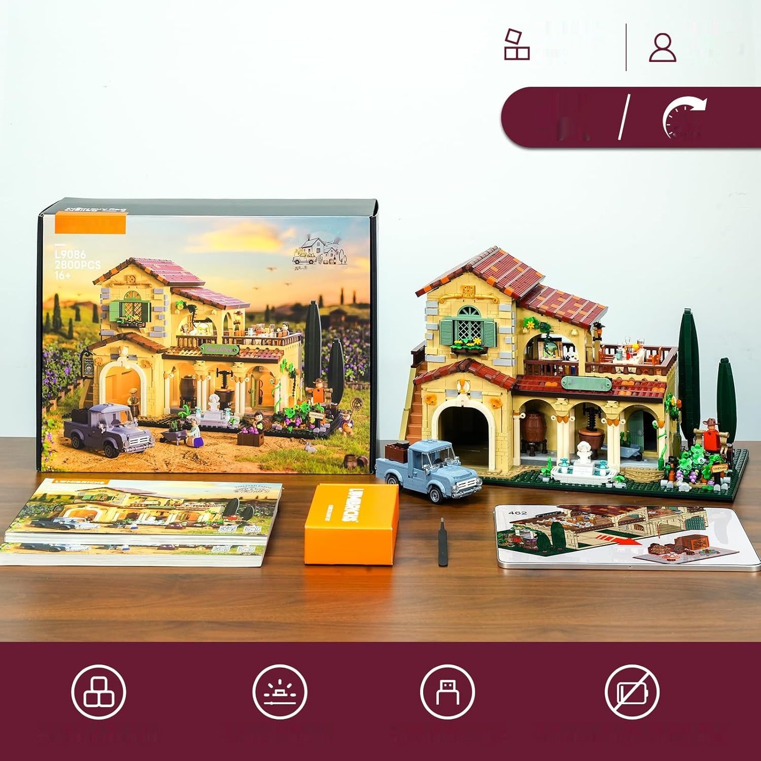 Zestaw Klocków z Oświetleniem „Toskańska Winnica” – 2800 El