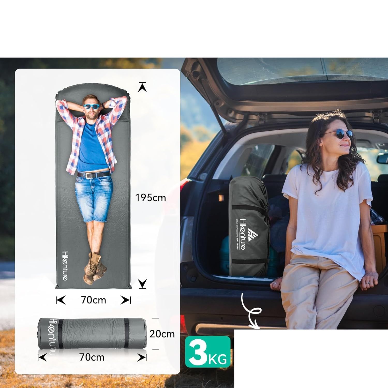 HIKENTURE Samopompująca się karimata 8 cm – materac kempingowy A1