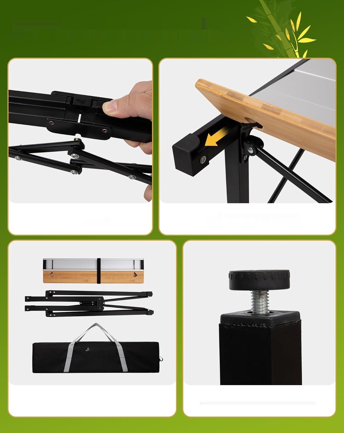 KingCamp składany stół kempingowy z bambusa, regulowana wysokość, dla 2–6 osób