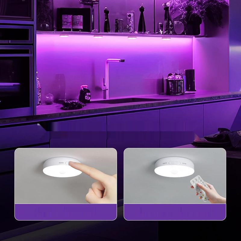 Homelist NL4 – Zestaw 6 lamp LED do witryn z pilotem, RGB, z czujnikiem ruchu