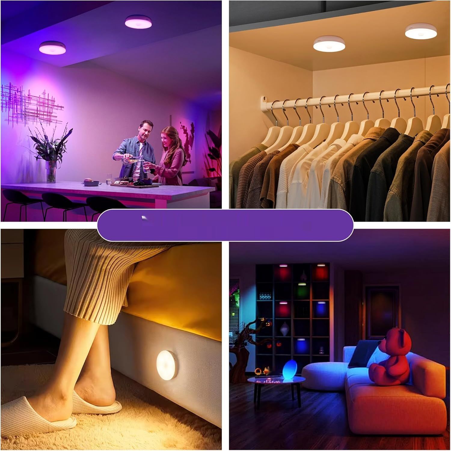 Homelist NL4 – Zestaw 6 lamp LED do witryn z pilotem, RGB, z czujnikiem ruchu