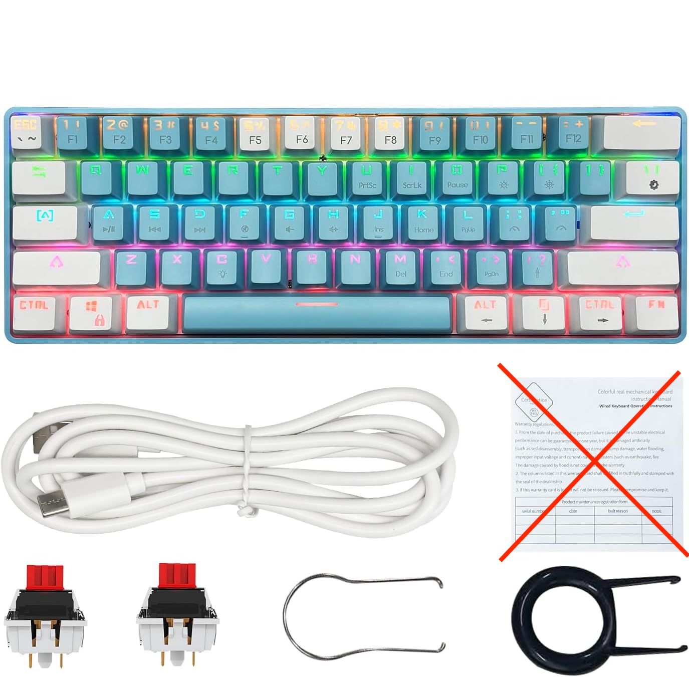 Gaming Tastatur 60% MK61 Blue – mechaniczna klawiatura RGB z czerwonymi przełącznikami