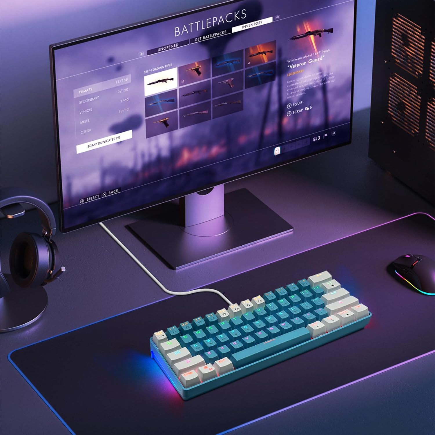 Gaming Tastatur 60% MK61 Blue – mechaniczna klawiatura RGB z czerwonymi przełącznikami