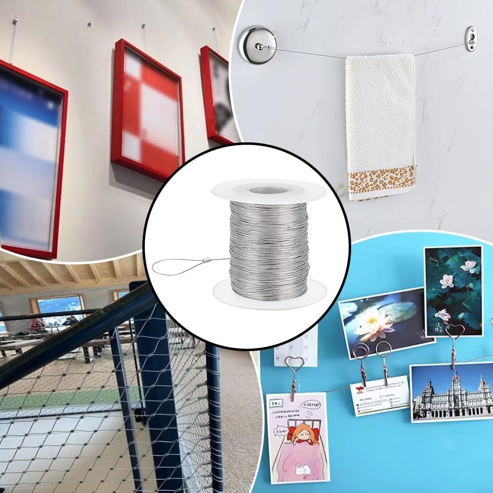 PH PandaHall 100 m 0,5 mm – stalowa linka nierdzewna z 30 tulejkami zaciskowymi