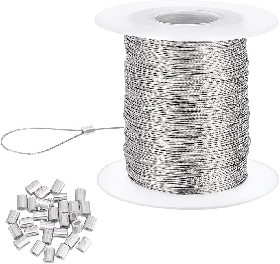 PH PandaHall 100 m 0,5 mm – stalowa linka nierdzewna z 30 tulejkami zaciskowymi