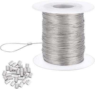 PH PandaHall 100 m 0,5 mm – stalowa linka nierdzewna z 30 tulejkami zaciskowymi