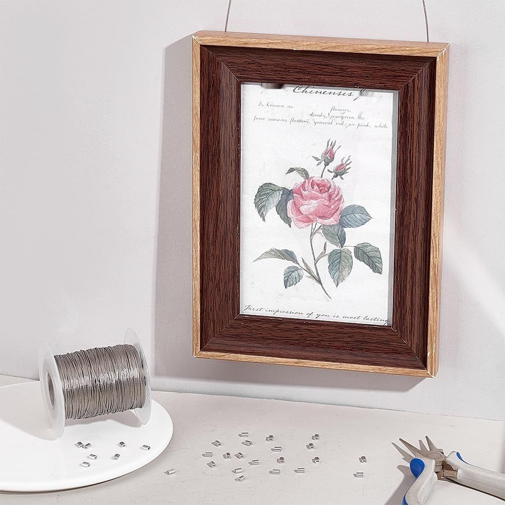 PH PandaHall 100 m 0,5 mm – stalowa linka nierdzewna z 30 tulejkami zaciskowymi