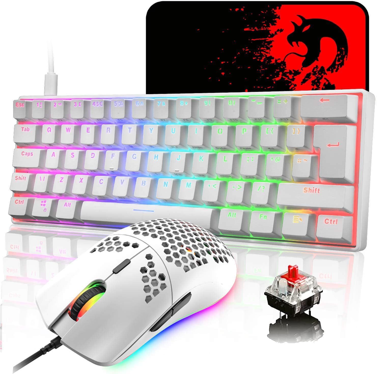 LexonElec MK21 – Zestaw klawiatura mechaniczna 60% UK + mysz gamingowa 6400 DPI + podkładka