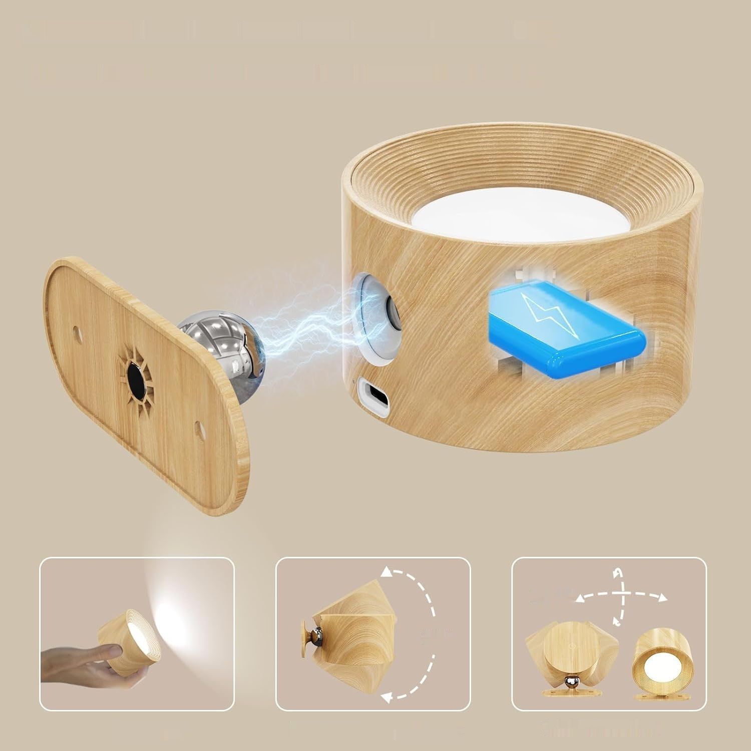 Feallive LED kinkiet wewnętrzny, lampka ścienna z akumulatorem 1 szt.,