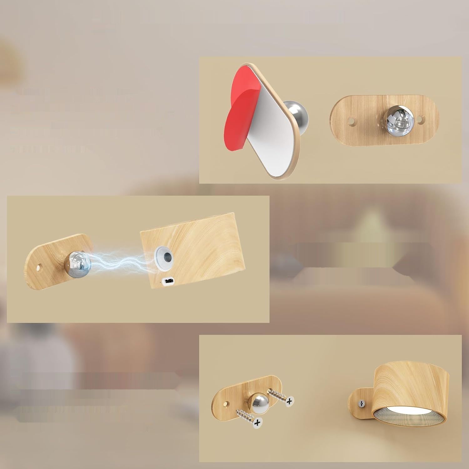 Feallive LED kinkiet wewnętrzny, lampka ścienna z akumulatorem 1 szt.,