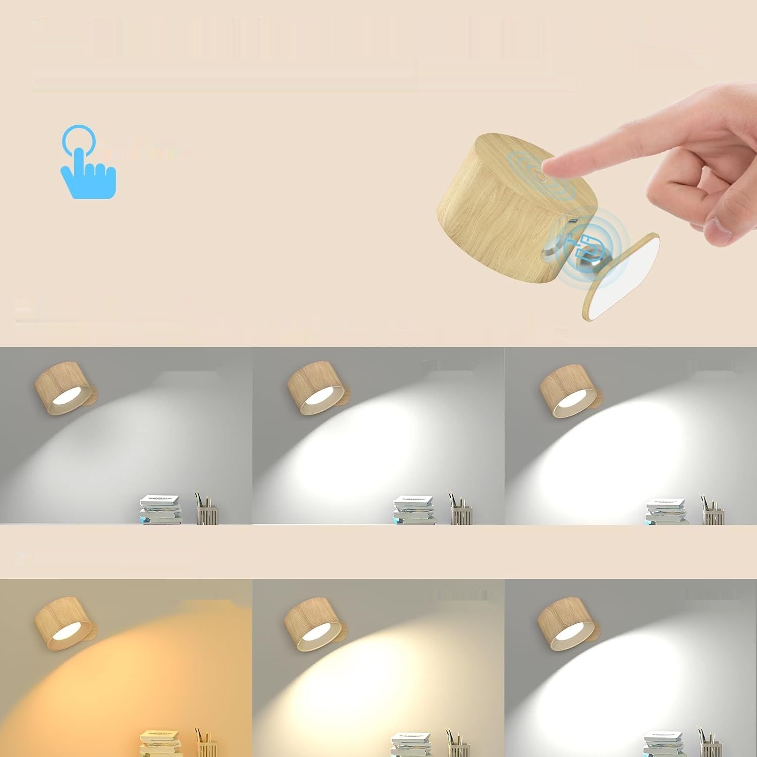 Feallive LED kinkiet wewnętrzny, lampka ścienna z akumulatorem 1 szt.,