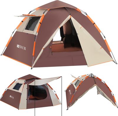 Dewur Camping Zelt Pop-Up 4-osobowy, wodoodporny, 2-warstwowy namiot rodzinny
