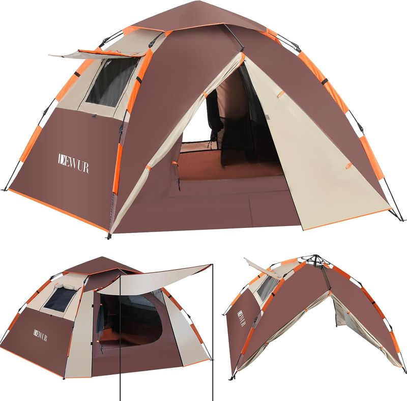 Dewur Camping Zelt Pop-Up 4-osobowy, wodoodporny, 2-warstwowy namiot rodzinny