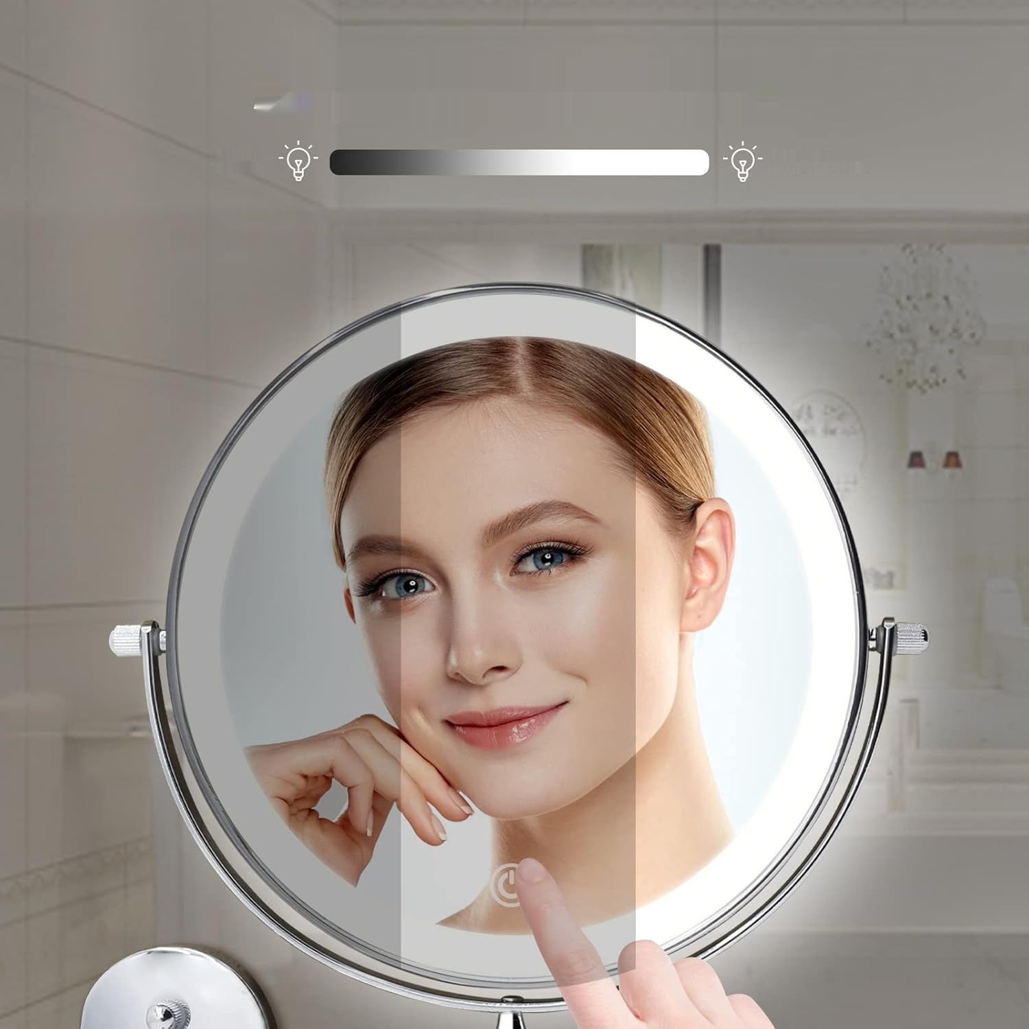 FUNTOUCH – naładowalne lustro do makijażu z oświetleniem, montowane na ścianie, dwustronne 1X/10X