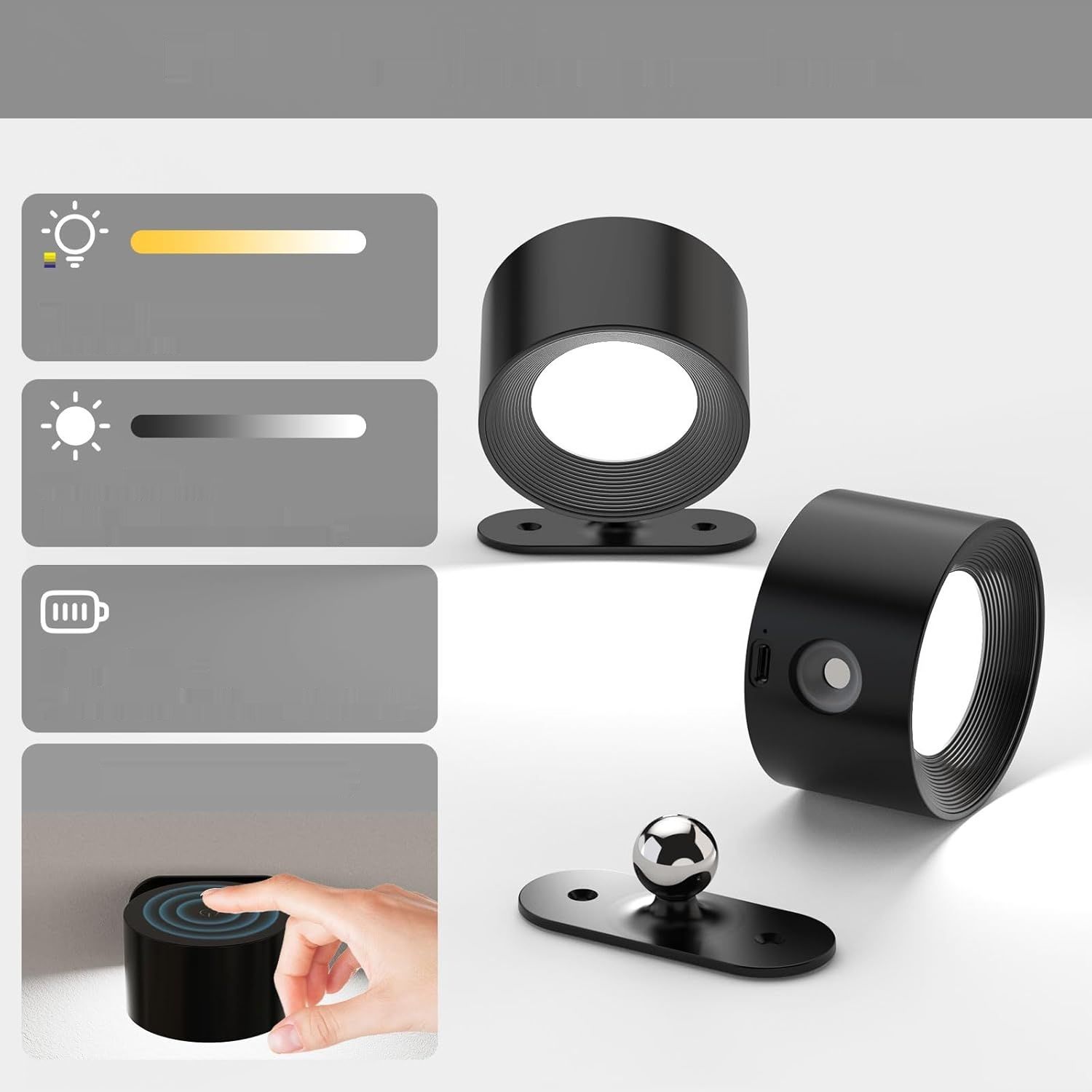 Feallive LED z akumulatorem – czarna, nowoczesna, dotykowa