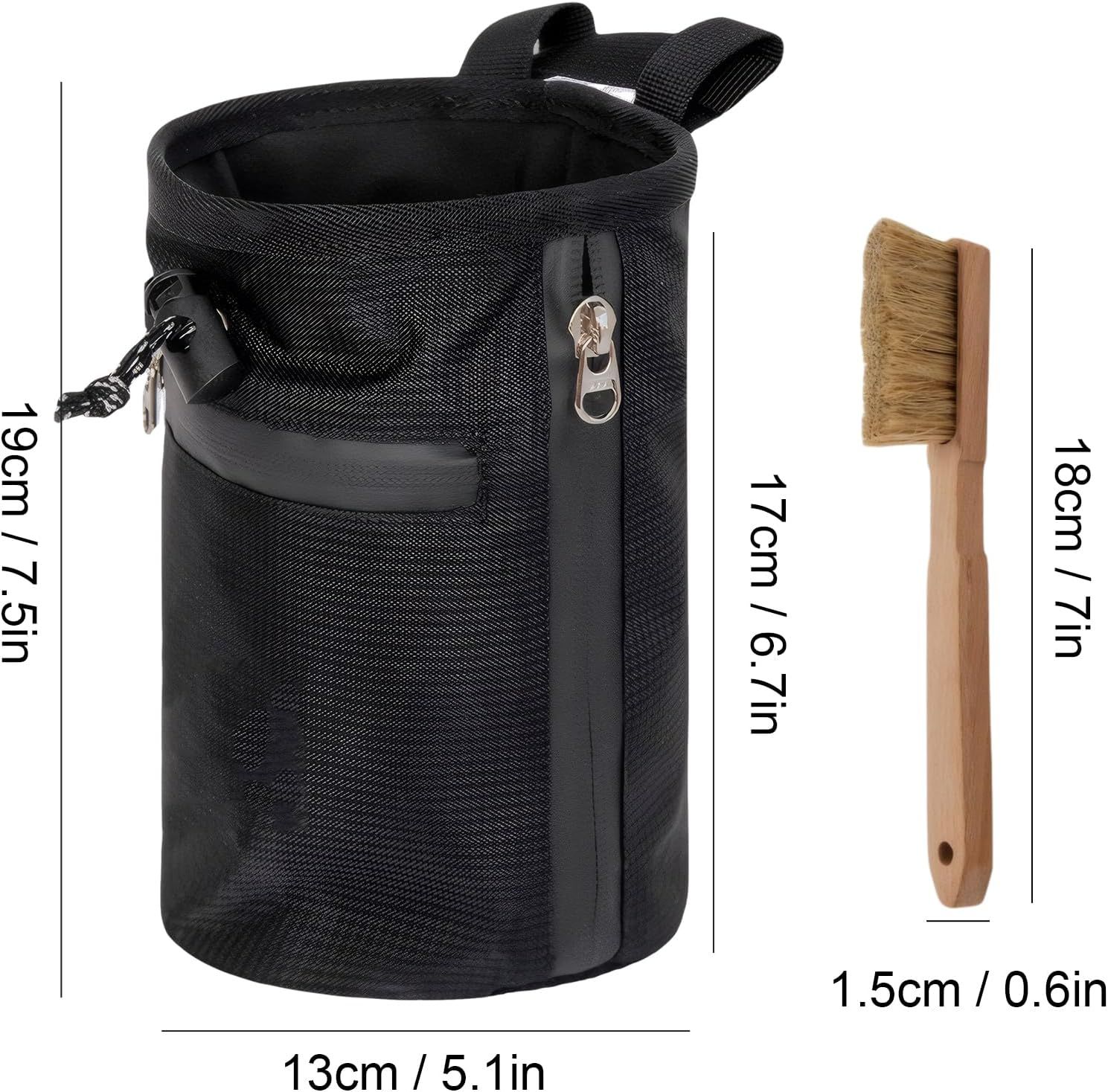 Saczek na magnezję PTJJXA 13×19 cm z pędzelkiem – czarny