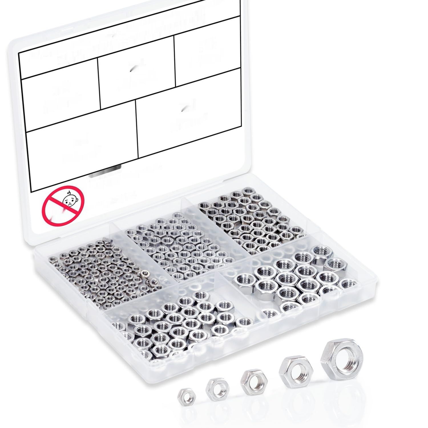 Zestaw 170 sztuk nakrętek sześciokątnych, zestaw nakrętek M3 M4 M5 M6