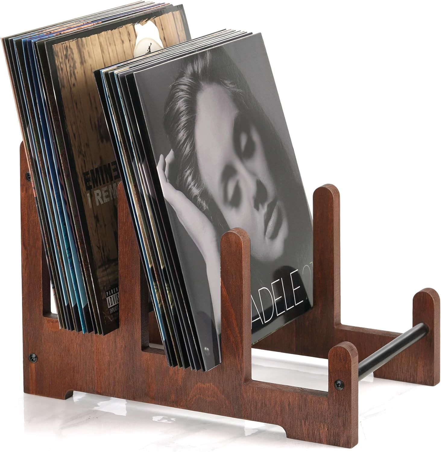 QILICZ Stojak na płyty gramofonowe 37 x 24 x 27 cm, drewniany, brązowy